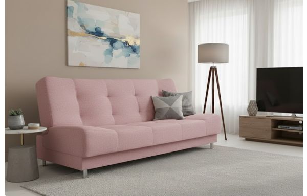 Wersalka Olivia w kolorze różowym na sprężynach z funkcją spania i pojemnikiem